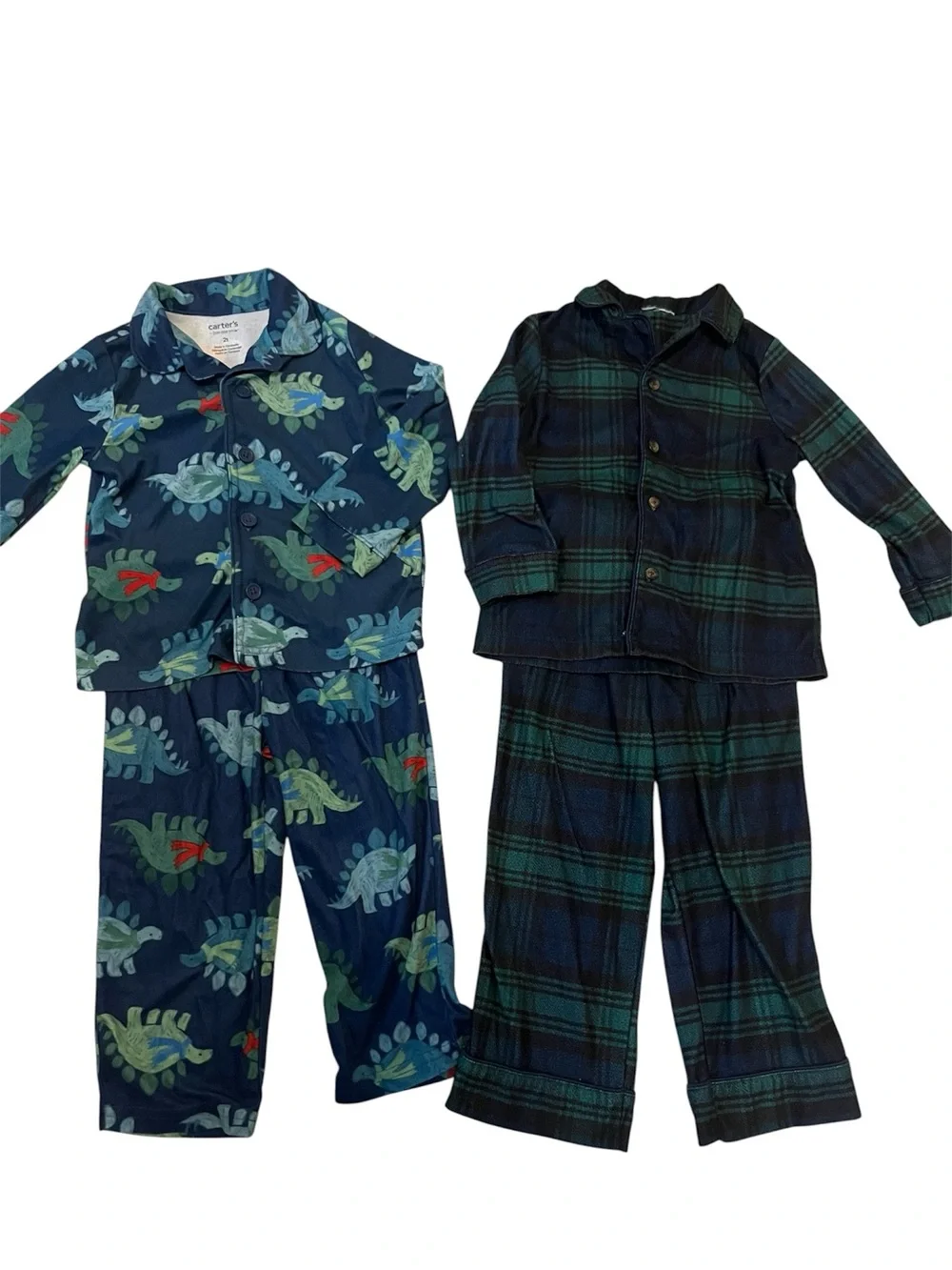Toddler Boy’s Cozy Button Up Two-Piece Pajamas Dinosaurs Plaid